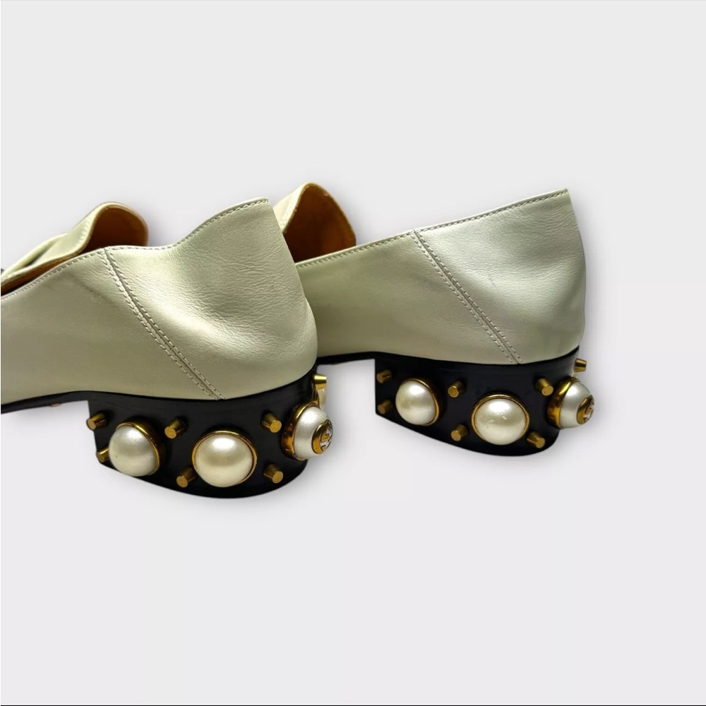 Gucci Ivory Leather Pearl Heel GG Marmont Loafers Shoes Women 36 US Size 6 - Picture 6 of 16